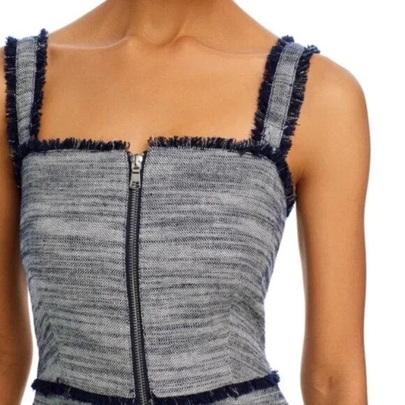 365$ Cinq à Sept Square Neck Front Zipper Odie Mini Dress Size 12 Navy Ivory - Picture 4 of 5